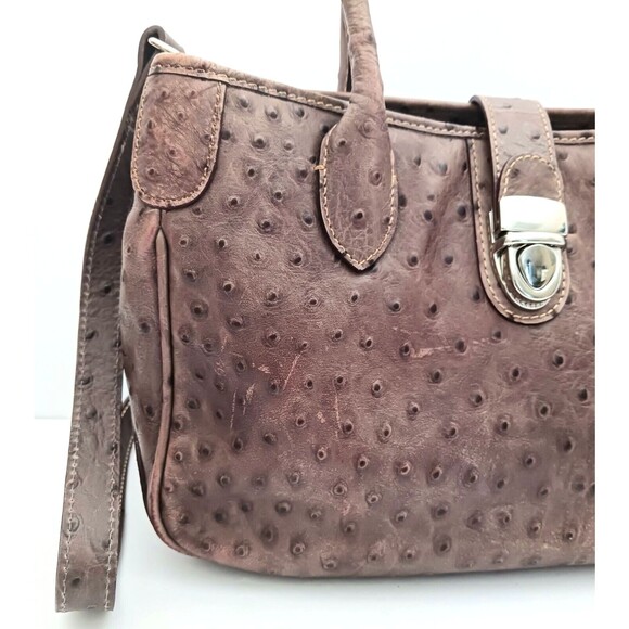 VTG Dooney & Bourke Ostrich Satchel Taupe Brown w Crossbody Strap - Picture 3 of 16